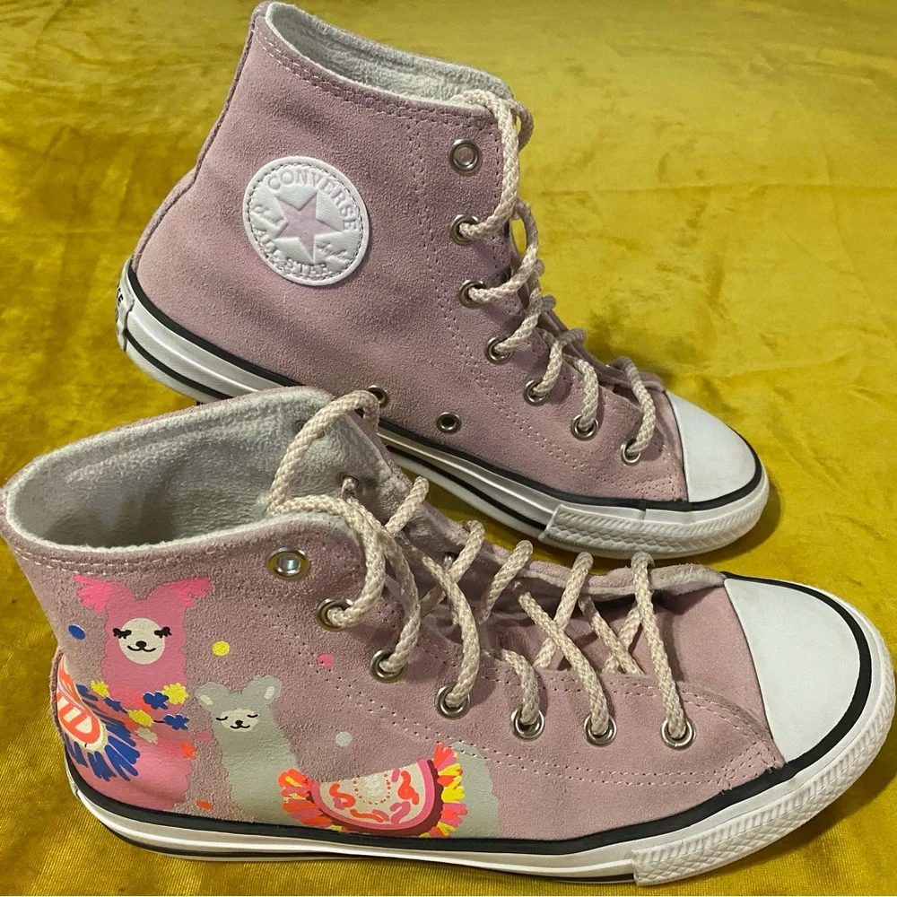 Converse Kids Pink High-Top Sneakers with Llama Print